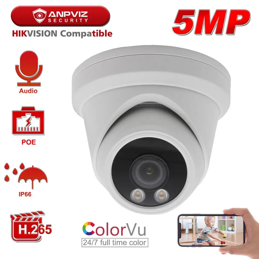 Hikvision совместимая с Anpviz 5 Мп цветная УФ IP-камера Starlight POE Револьвер супер цветное