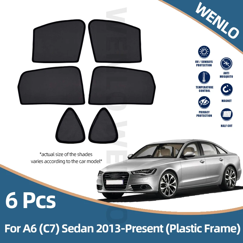 

Magnetic Car Side Window Sunshade For Audi A6 C7 Sedan 2012-2019 (Plastic Frame) 6Pcs Sunvisor Side Curtains For Car