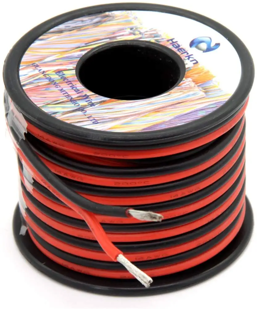 

14 awg Silicone Electrical Wire 2 Conductor Parallel Wire line 15m [Black 7.5m Red 7.5m] Hook Up oxygen Tinned copper