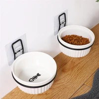 1 set wall mounted cat food container pet ceramic feeder hanging pet bowl hanging fixed cat bowl white bowl wall shelf