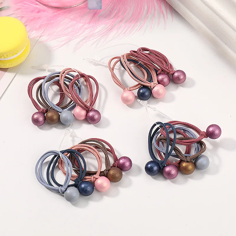 8PC/10PC/20PC  lovely Korea Color Pearl Children Nylon Girl Hair Rope HeadWear Children's series Candy Color Beaded Hair Circle images - 6