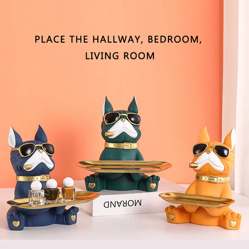 

Dog Statue Resin Bulldog Cat Tray Figurines Home Decor Animal Storage Box Decorative Keys Candy Storage Basket Decoration Crafts