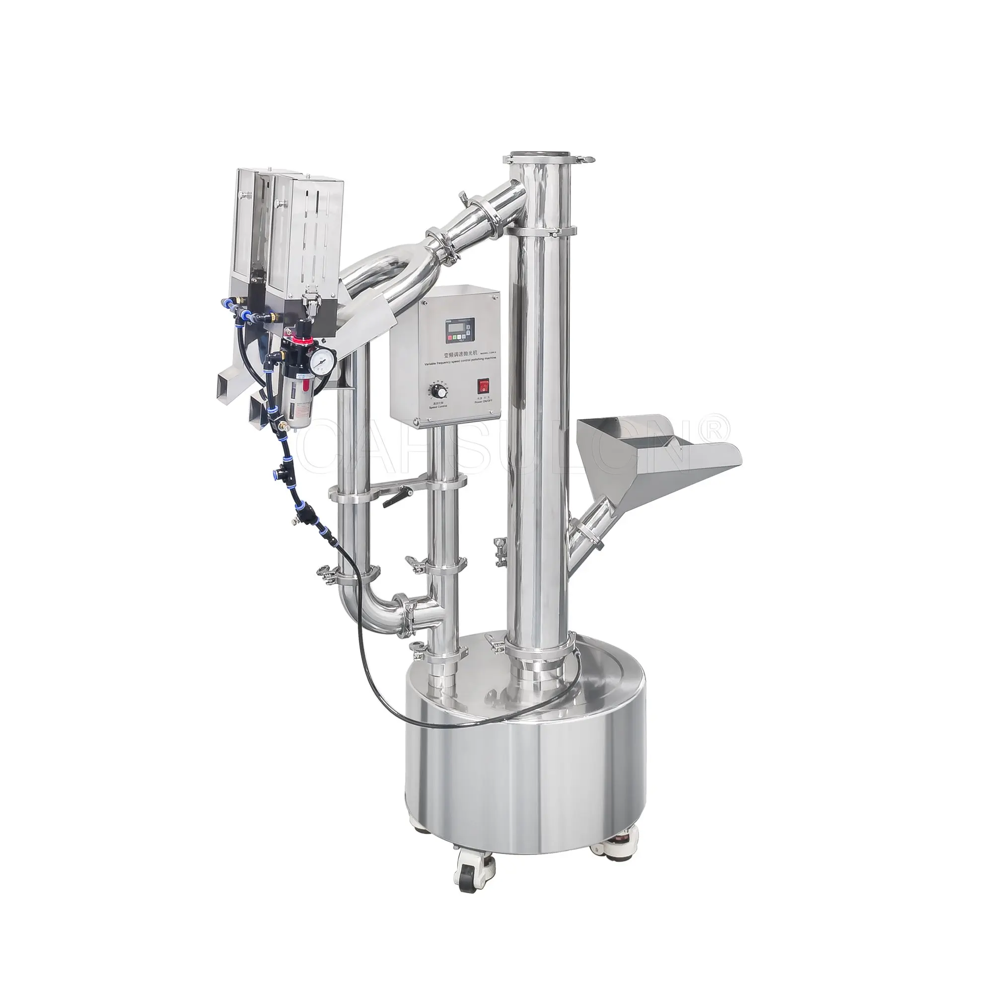 

Single tube vertical polishing machine with double discharge ports LVS-C100