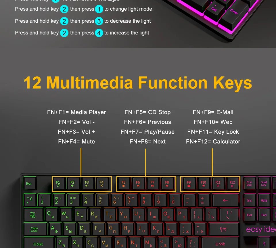 Проводная игровая клавиатура имитация механической клавиатуры 104 keycaps RGB клавиатура с подсветкой Клавиатура с русским шрифтом эргономичная компьютерная клавиатура