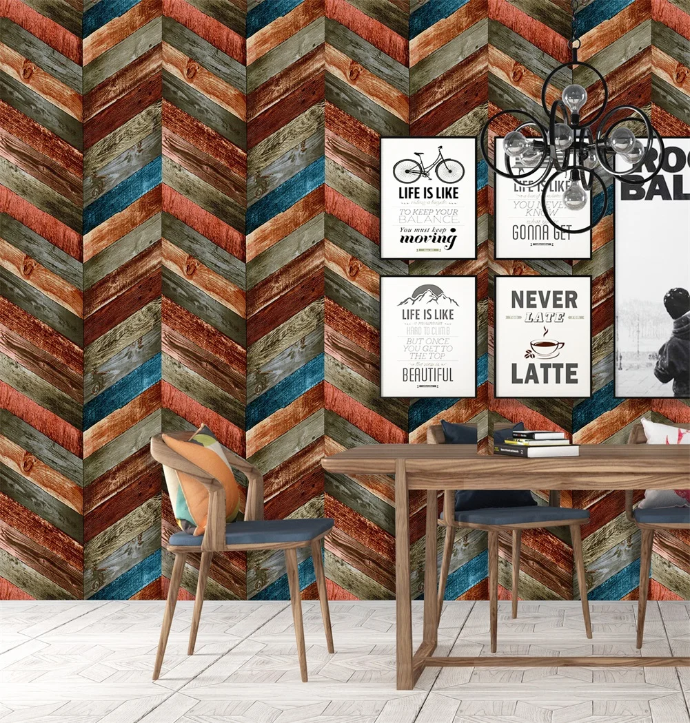 

Peel And Stick Wallpaper Prepasted Wall Paper Self-Adhesive Paper Vintage Multicolored Wood Panel Wallpaper Bathroom Stickers