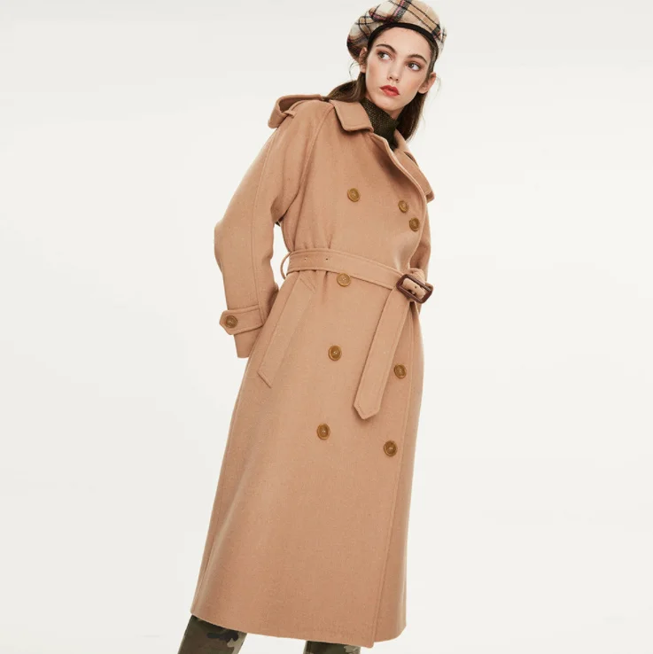 

Женское зимнее двубортное шерстяное пальто SHZQ, Свободное пальто выше колена в британском стиле