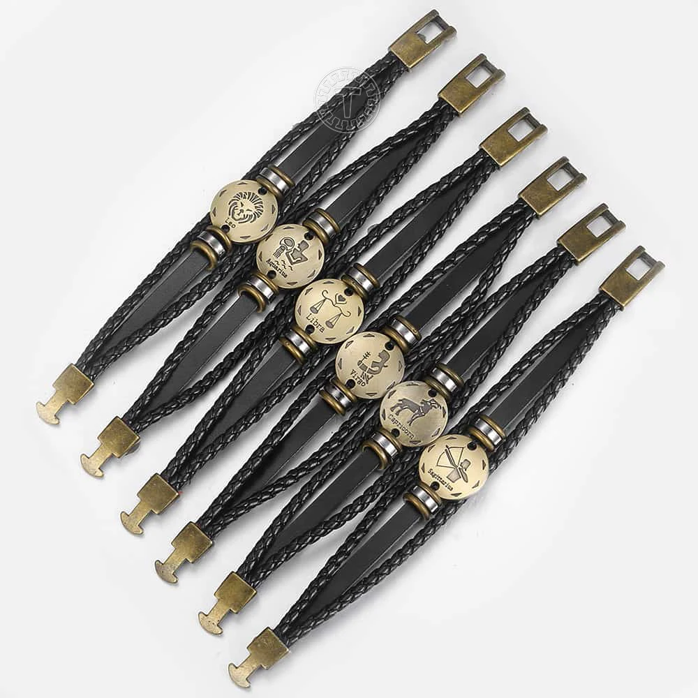 12 Знак зодиака кожаный браслет для мужчин и женщин в винтажном стиле Ретро