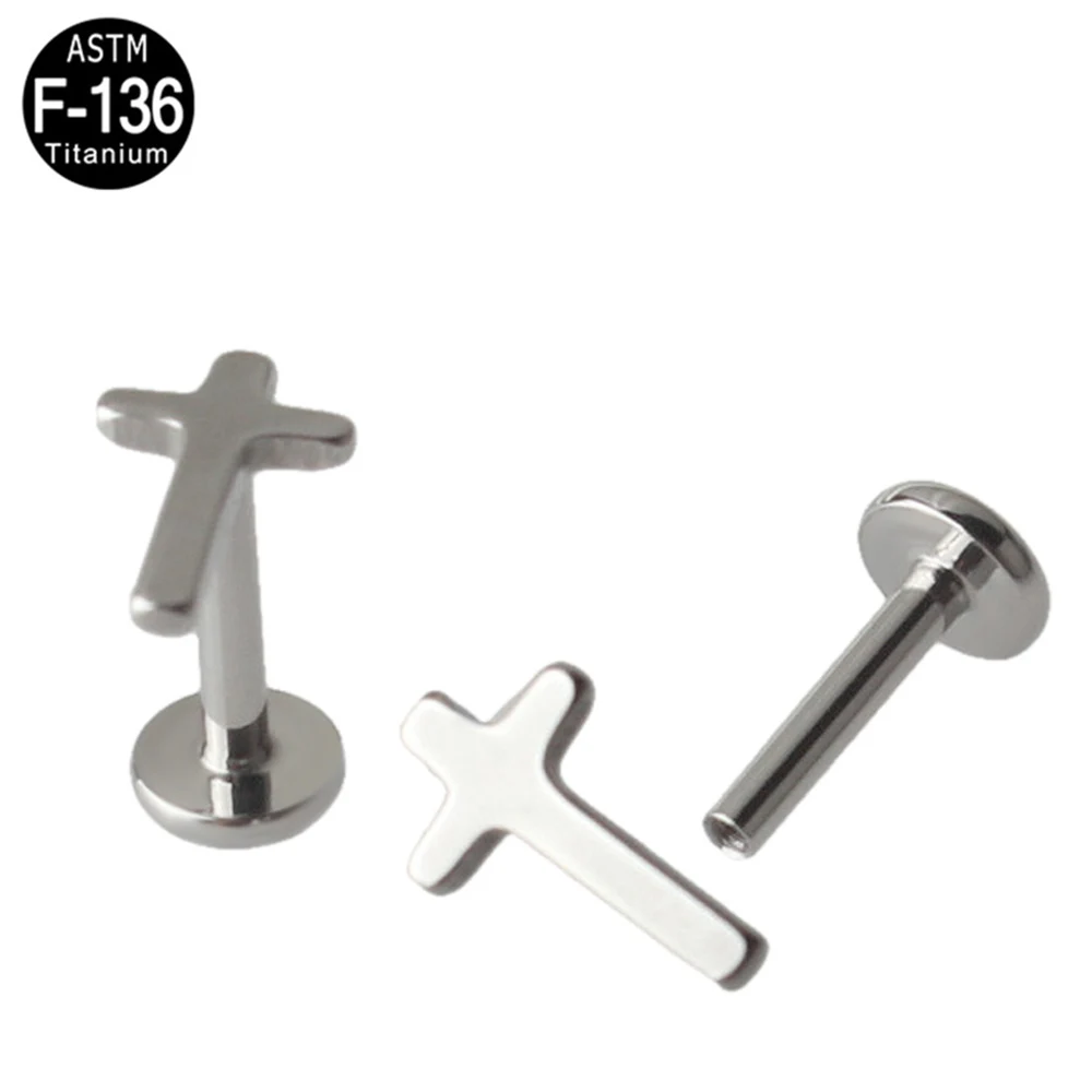 

2Pcs G23 Titanium Cross Labret Lip Rings Tongue Ear Tragus Helix piercing 16G Labret Earring Body Sexy Jewelry Accessories