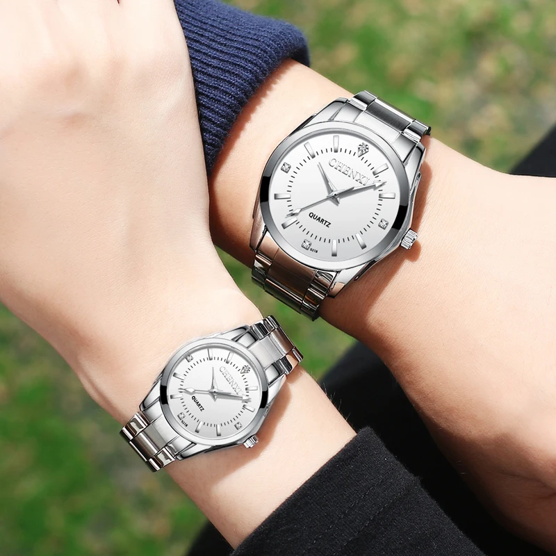 Luxury Brand Fashion Lover Watch Simple Silver Bracelet Wristwatch Women Stainless Steel Quartz Watch For Coupl Free Shipping