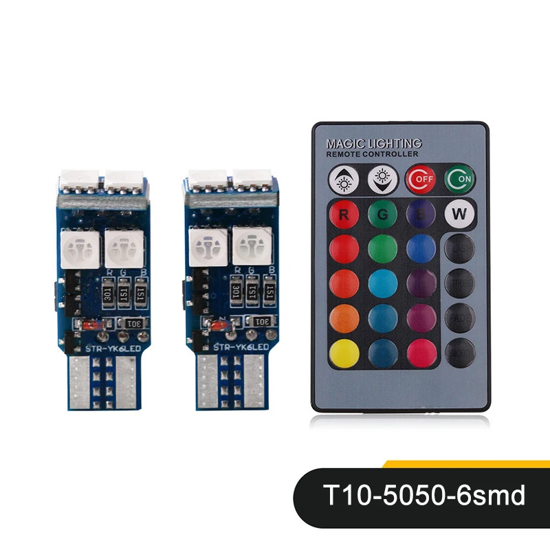 

RGB T10 5050 6SMD Car LED Clearance Light Turning Light with Remote Control Colorful Auto Car Lamp Bulbs