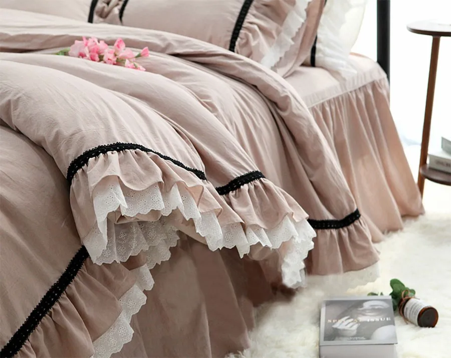 

Farmhouse Ruffle Lace Duvet Cover set Twin Full Queen King size 3/4/6Pcs Bedding set 100%Cotton Duvet Cover Bedskirt Pillowcase