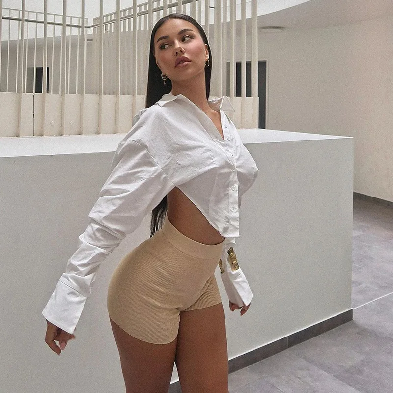 Женский кардиган с длинным рукавом однотонная короткая футболка отложным