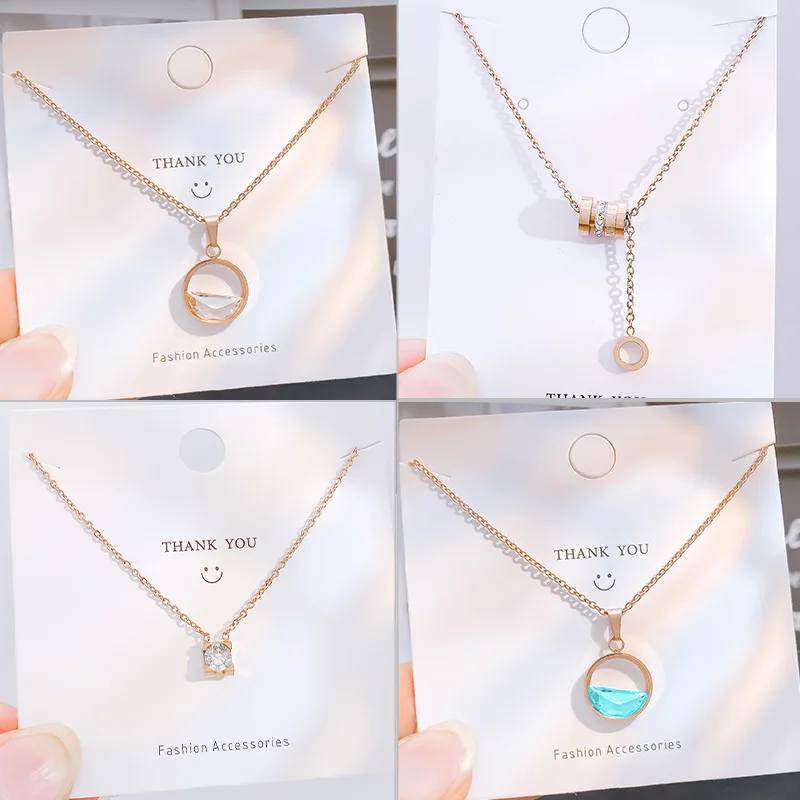 

New Titanium Steel Necklace Women Personality Roman Numeral Heart Shape double round Clavicle Chain Necklace Jewelry
