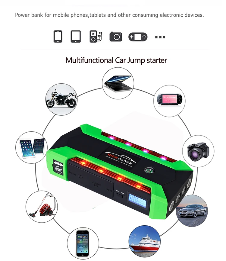 12V 4USB высокое Мощность автомобиля Батарея Зарядное устройство запуска автомобиля Перейти темы Booster Мощность банка комплект для авто пусковое устройство инструменты