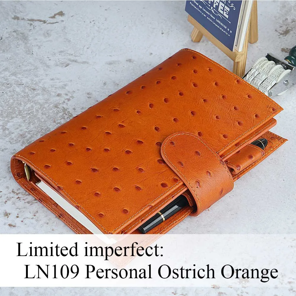 Ostrich Orange Ограниченная серия неидеальных колец из натуральной кожи, записная книжка А5, А6, личная папка, журнал органайзера, журнал для зарисовок, планировщик - Цвет: Ostrich Orange