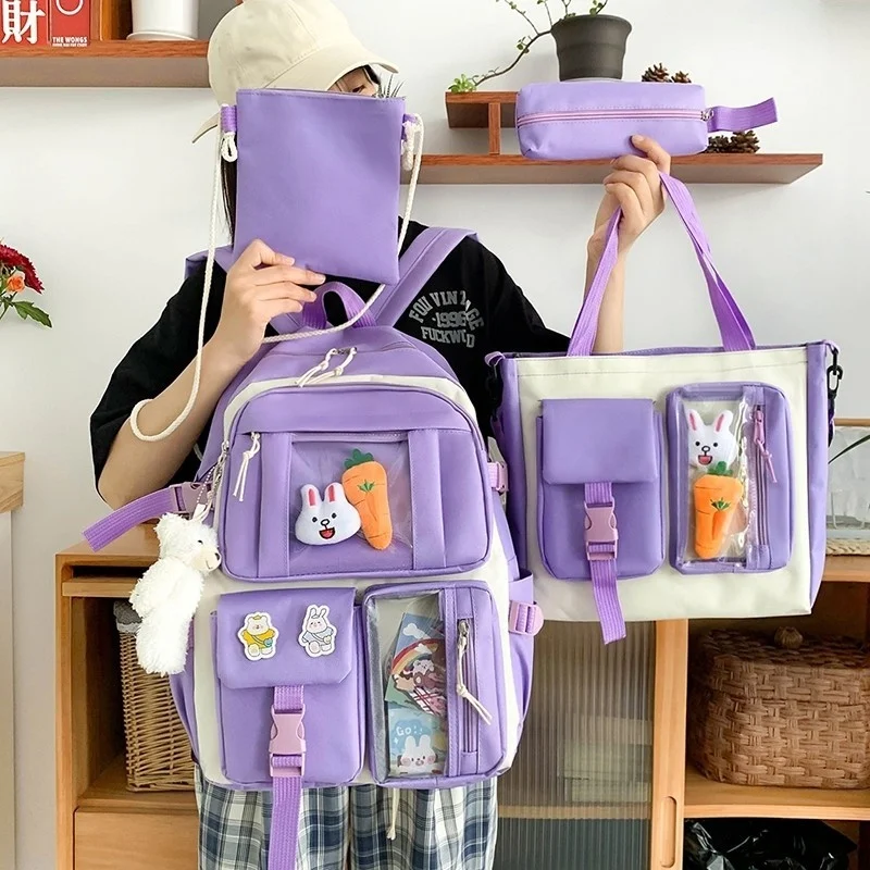 

Pcs Sets Children's School 4 Backpack Kawaii Women's Backpack Bookbag School Bags For teens Girls mochilas 2021