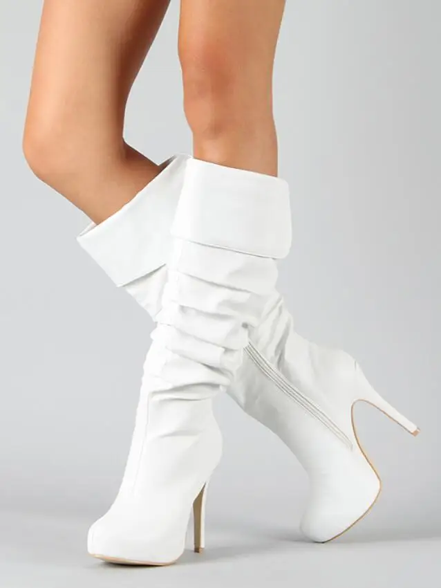 Женские Плиссированные высокие сапоги до колена на шпильке однотонные красные