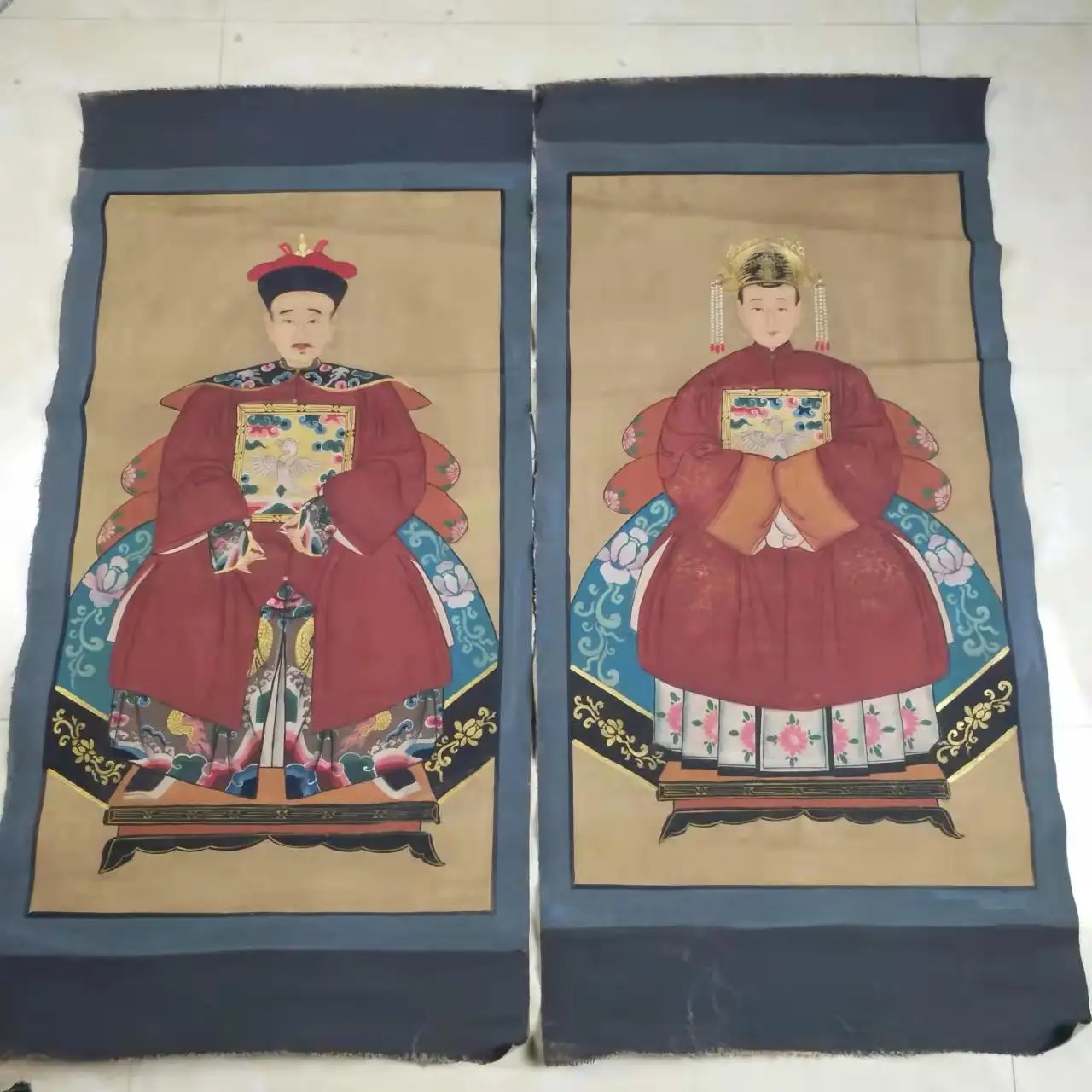 Pintura china cl&aacute;sica coleccionable para decoraci&oacute;n del hogar, retrato de pareja de oficiales antiguos, N &deg; 2-0