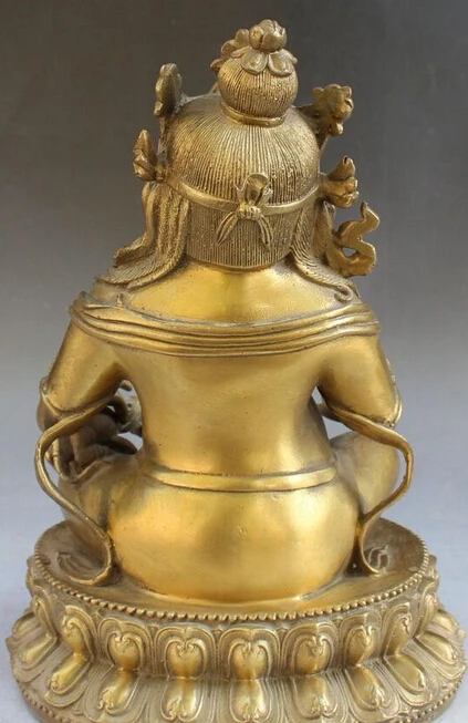 930 ++++ 10 дюймов Тибетский буддистский храм Бронзовая статуя сиденья желтого