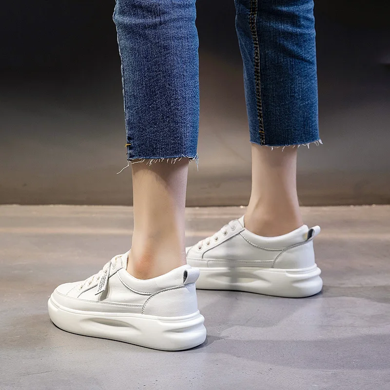 

Sneakers Woman Leather Mesh Breathable Sport Shoes Ladies Light Soft Thick Sole Comfortable Flats Women Vulcanized Shoes B0001