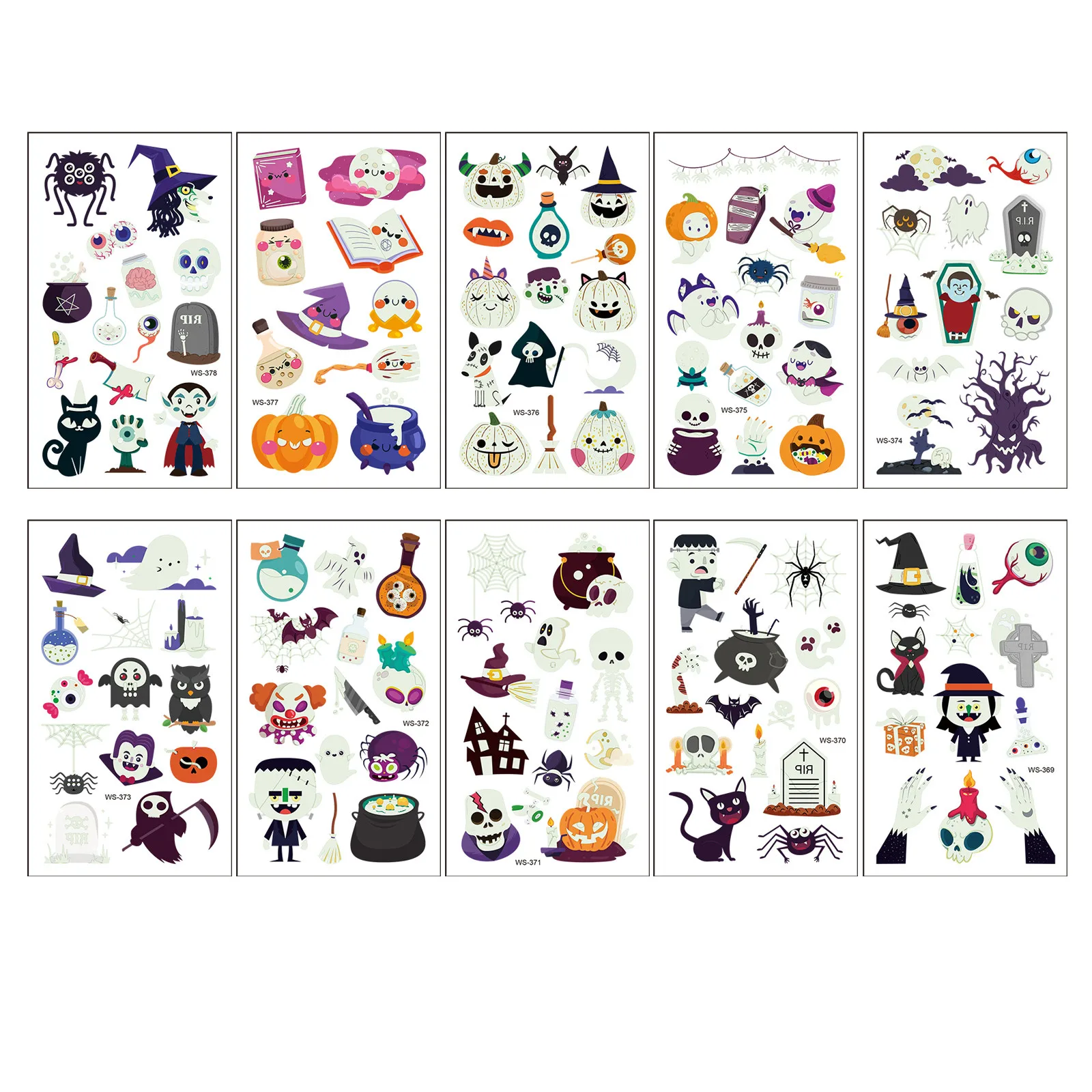 

10 Sheets Luminous Tattoo Temporary Color Funny Horror Stickers Tattoo Child Halloween Party Gift Tattoo Body Tattoos For Kids