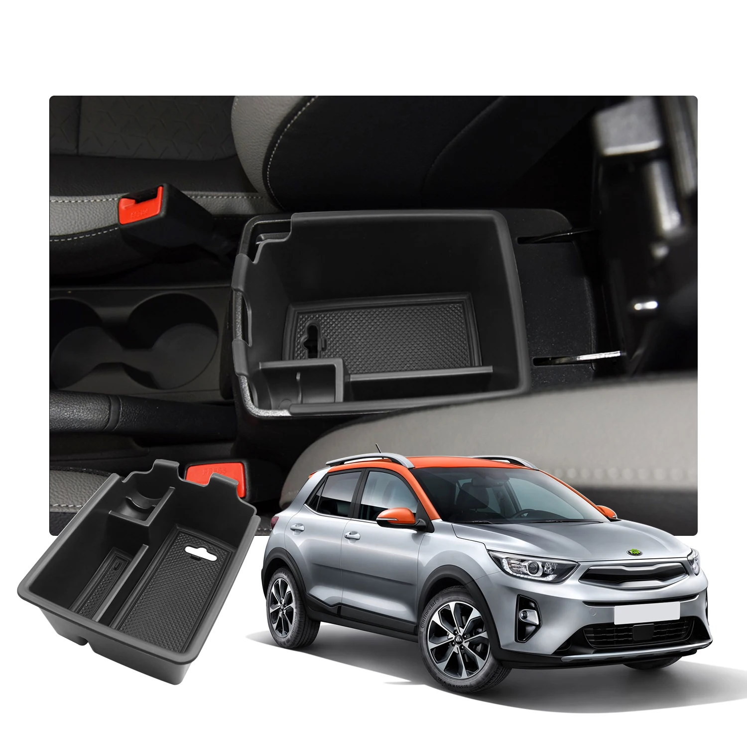 

RUIYA For Stonic 2018 2019 2020 Car Armrest Box Storage Central Control Container Auto Interior Organizer Accessories Black
