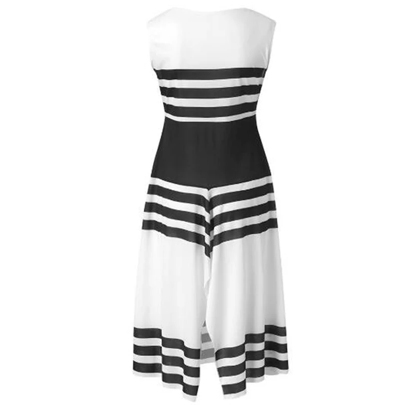 

Women Stripe Sleeveless Dress Women Round Neck Casual Long Dress Vestido Vintage Black White Striped Party Dresses Vestidos