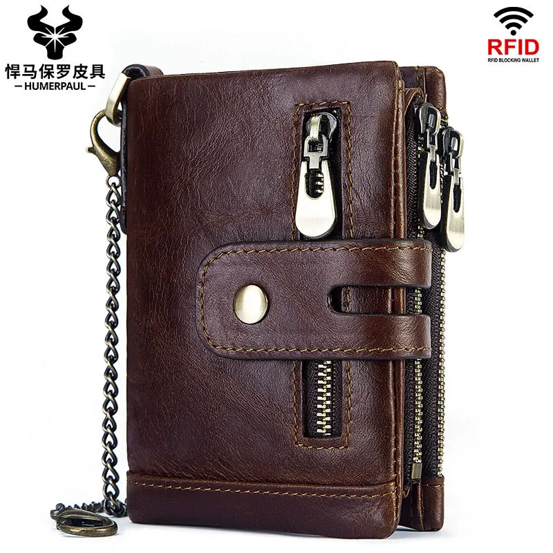 New 2020 RFID Anti-theft Brush Wallet Three Fold Multi-card Slot Crazy Horse Leather Men's Leather Wallet Coin Bag