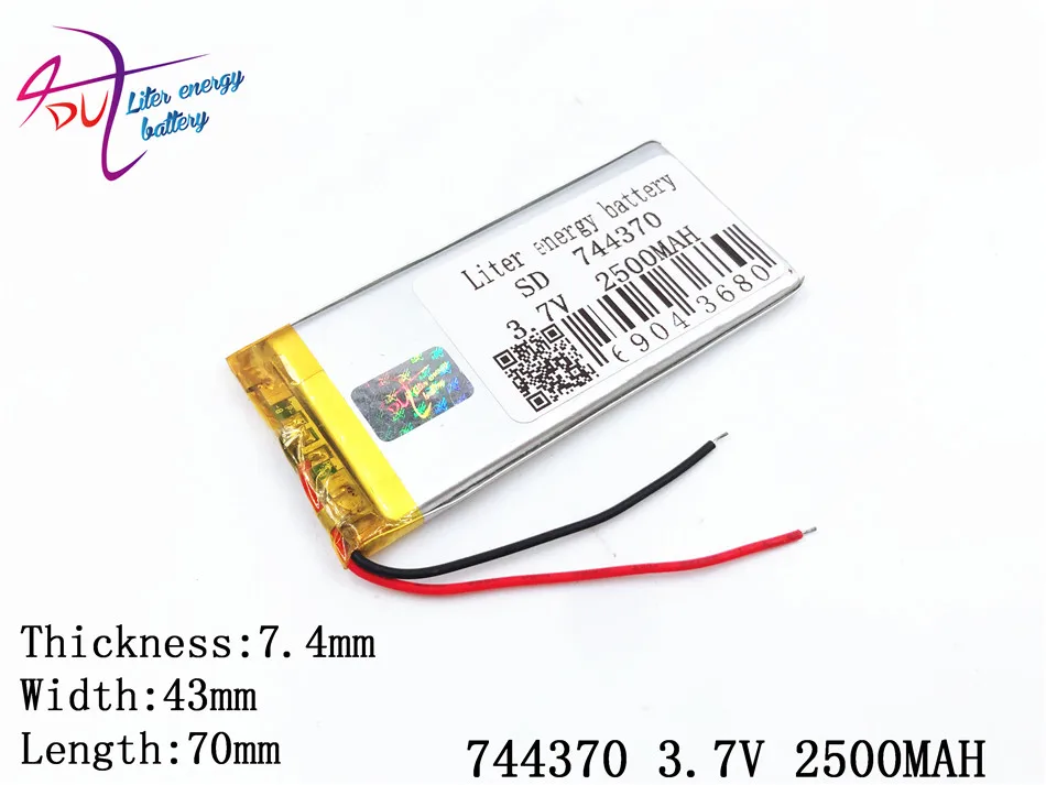 3 7 V 2500mAH 744370 754570 PLIB полимерный литий-ионный аккумулятор для dvr GPS mp3 mp4 сотового