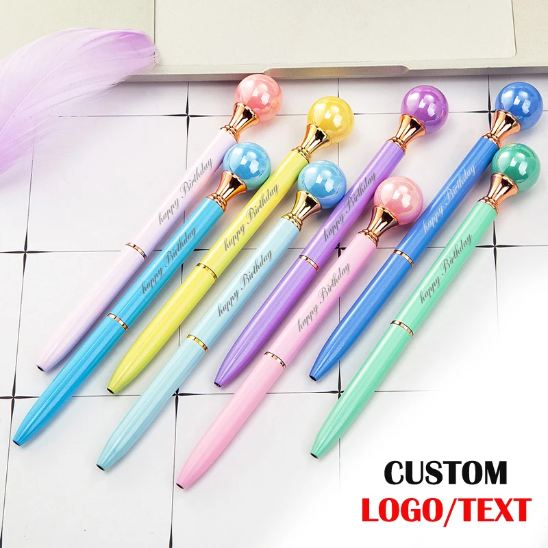 100Pcs Custom Logo Color Pearl Pen Metal Ballpoint Pen Business Gift Pen Office Stationery School Supplies Lettering Engraved