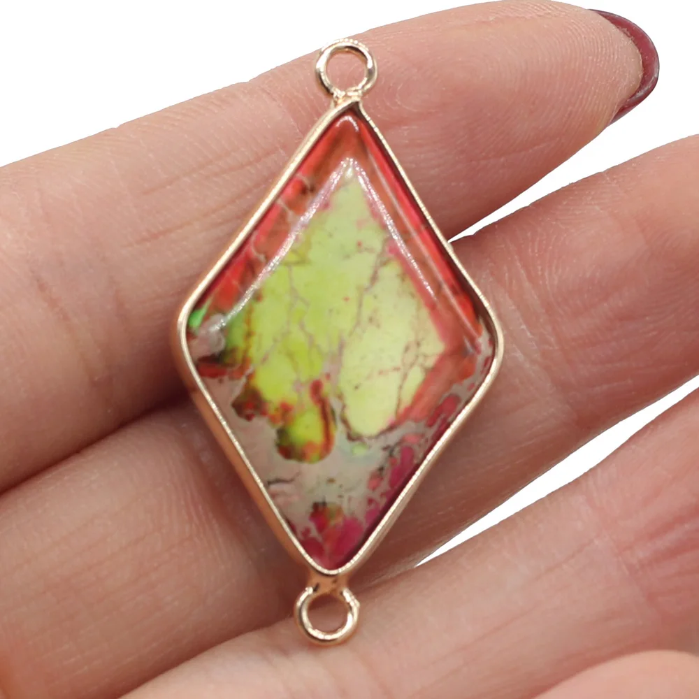 

Natural Stone Connector Diamond-Shaped Imperial Stone Material For DIY Bracelet High Quality Fine Jewelry 21x38mm