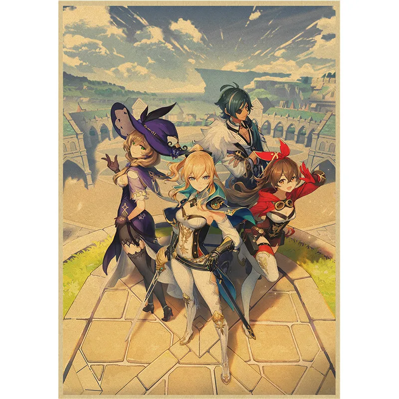 

Genshin Impact Series HD Anime Kraft Paper Painting Posters Bar Home Bedroom Wall Art Picture