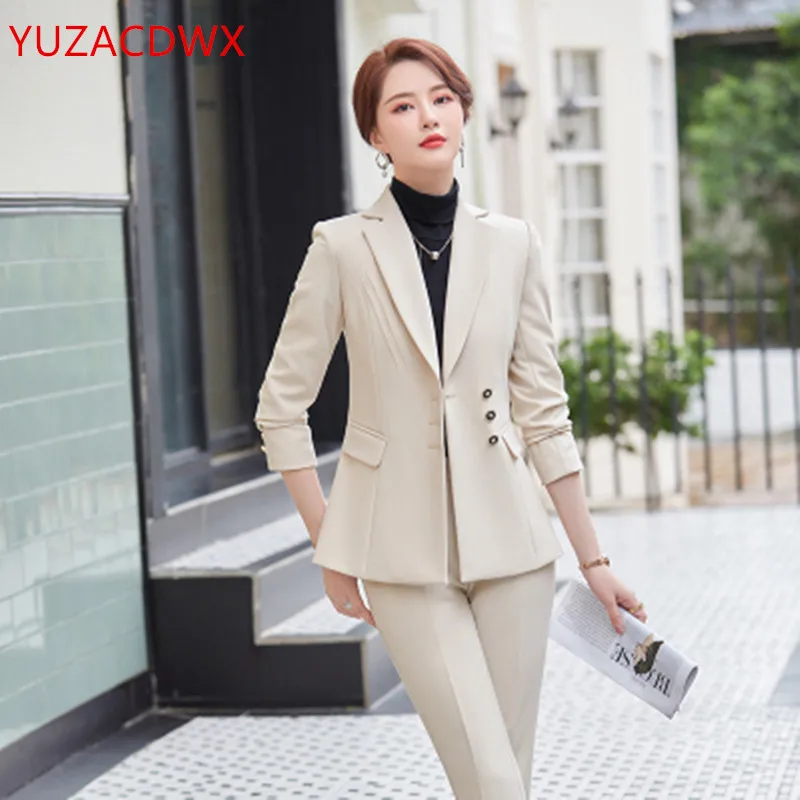 High Quality Casual Women's Suit Pants Two Piece Set 2022 New Summer Elegant Ladies  Blazer Jacket Business Attire