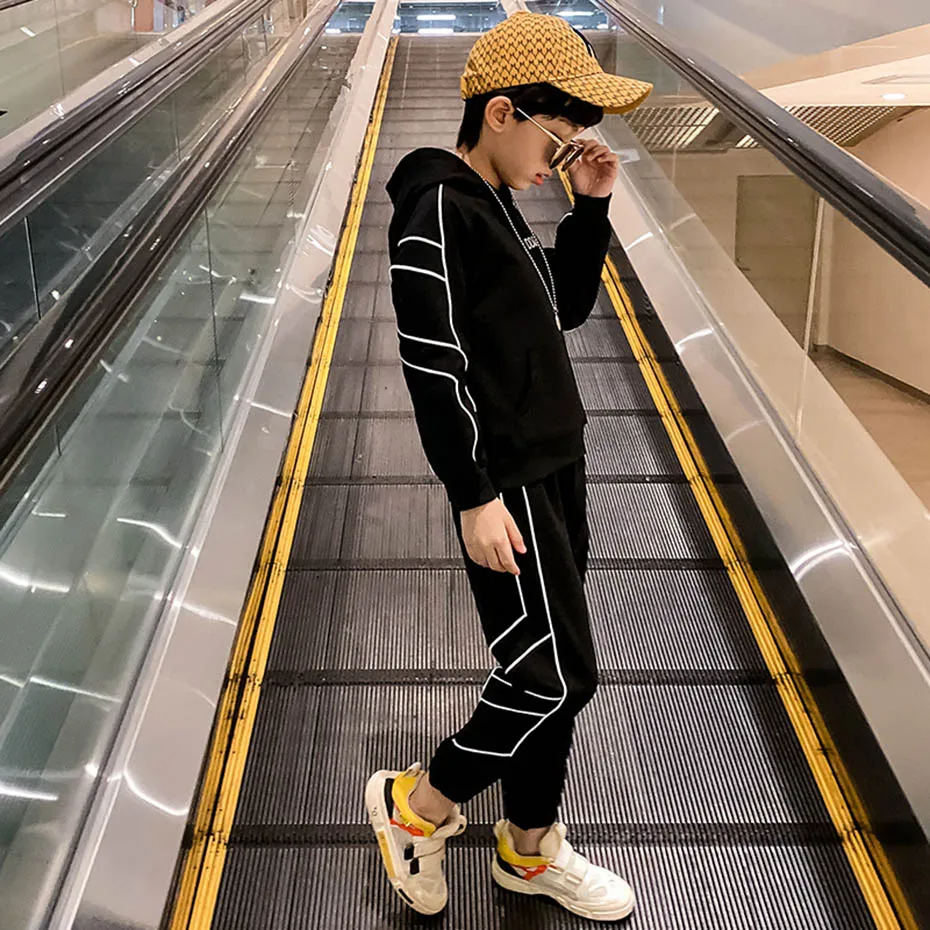 Детская одежда полосатые толстовки и штаны для мальчиков комплекты из 2