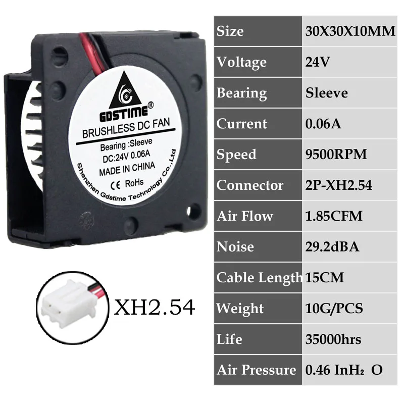 0.06A3010S24V2P2.54 2 шт. Gdstime DC 5 в 12 В 24 в 30x30x10 мм рукав двойной шар 1 дюймов маленький мини вентилятор охлаждения 30 мм x 10 мм 3 см 3010 3d принтер - Цвет лезвия: 0.06A3010S24V2P2.54