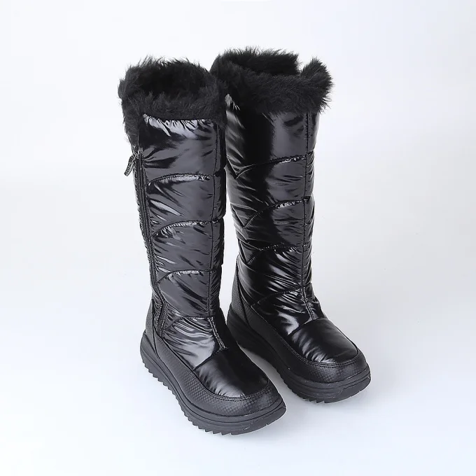 

Woman big size winterlong knee black boots size 39 42 European Comfortable Waterproof faux fur mom boots Moonwalkers