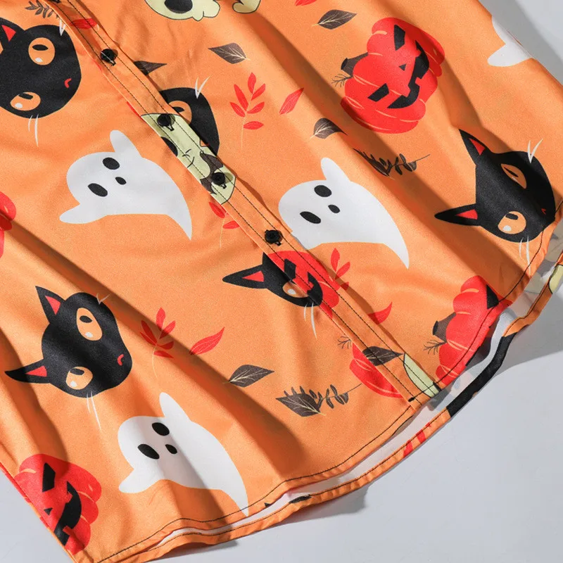 

Hip Hop Hawaiian Shirts Men Halloween Pumpkin Printed Summer Streetwear Short Sleeve Vintage Beach Oversize Fashion Women Shirts
