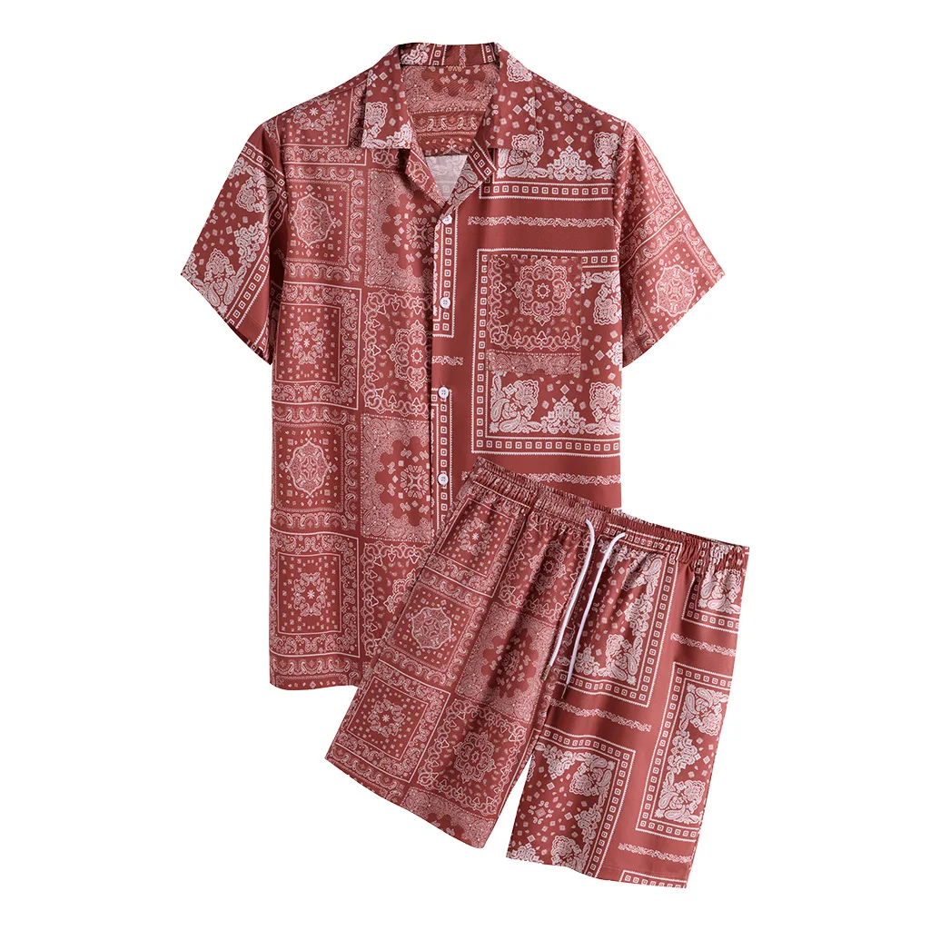 

Костюм мужской из рубашки и шорт с принтом, тонкая пляжная гавайская рубашка с коротким рукавом в японском ретро стиле, комплект из 2 предмет...