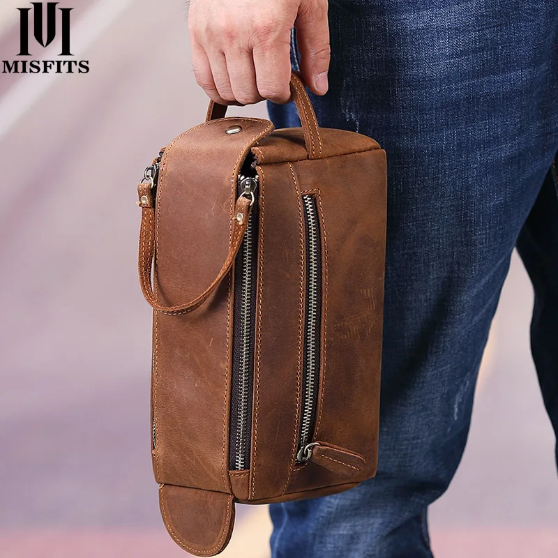 Сумка MISFITS мужская из натуральной кожи модная повседневная винтажная косметичка