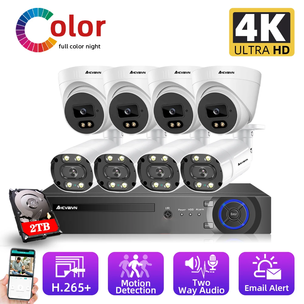 

Ip-камера видеонаблюдения HD, 8 Мп, 8 камер, 8 каналов, 4 к, POE