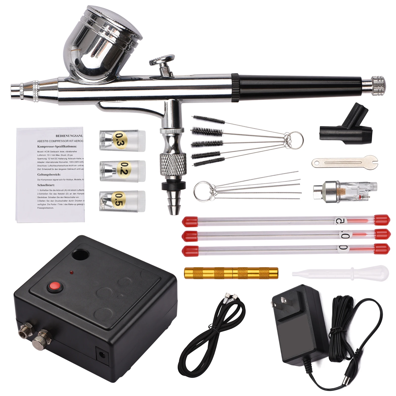 

Mini Airbrush Kit with Airbrush Cleaning Set Replaceable Needle 0.2mm 0.3mm 0.5mm Gravity Feed Airbrush Pen for Makeup Art Craft