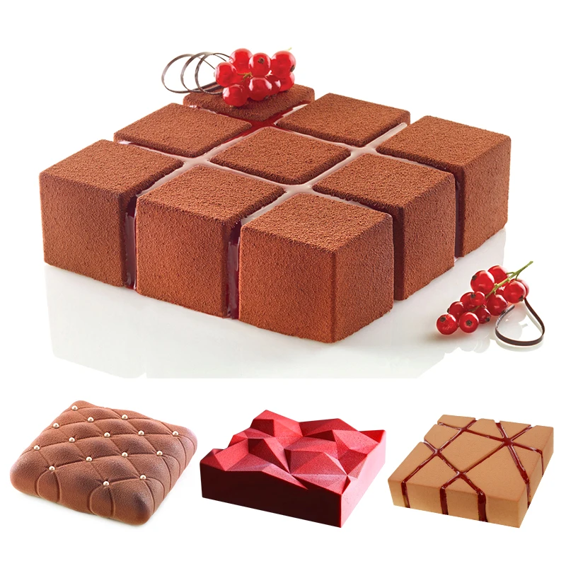 

Cavities DIY Irregularity Geometry Large Silicone Cake Mold 3D Pan Silicon Molds Square for Cake Baking Moulds Decorating Tools
