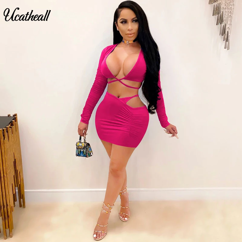 Женское облегающее мини платье с длинным рукавом глубоким v образным вырезом