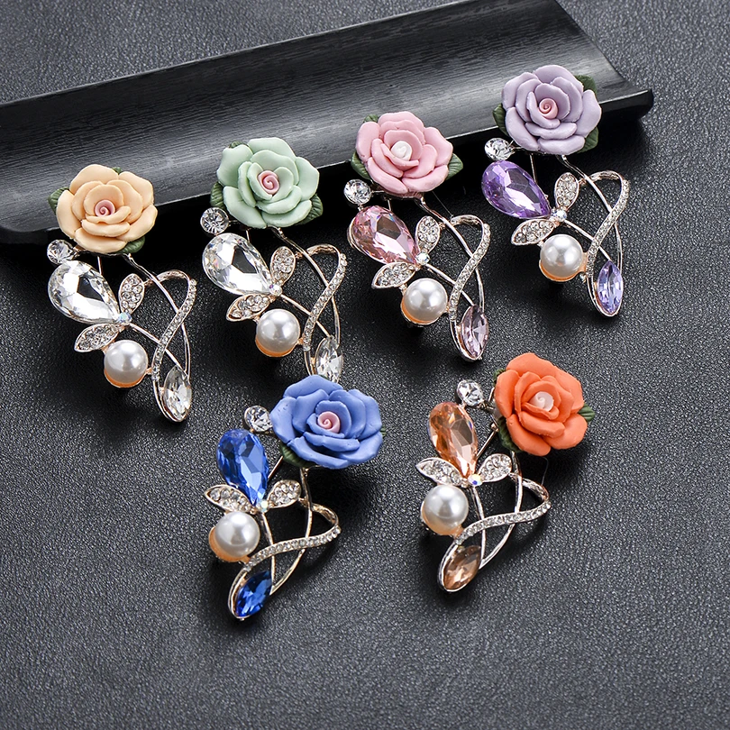 Модная женская брошь IYOE в виде цветка розы из мягкой глины ручной работы с