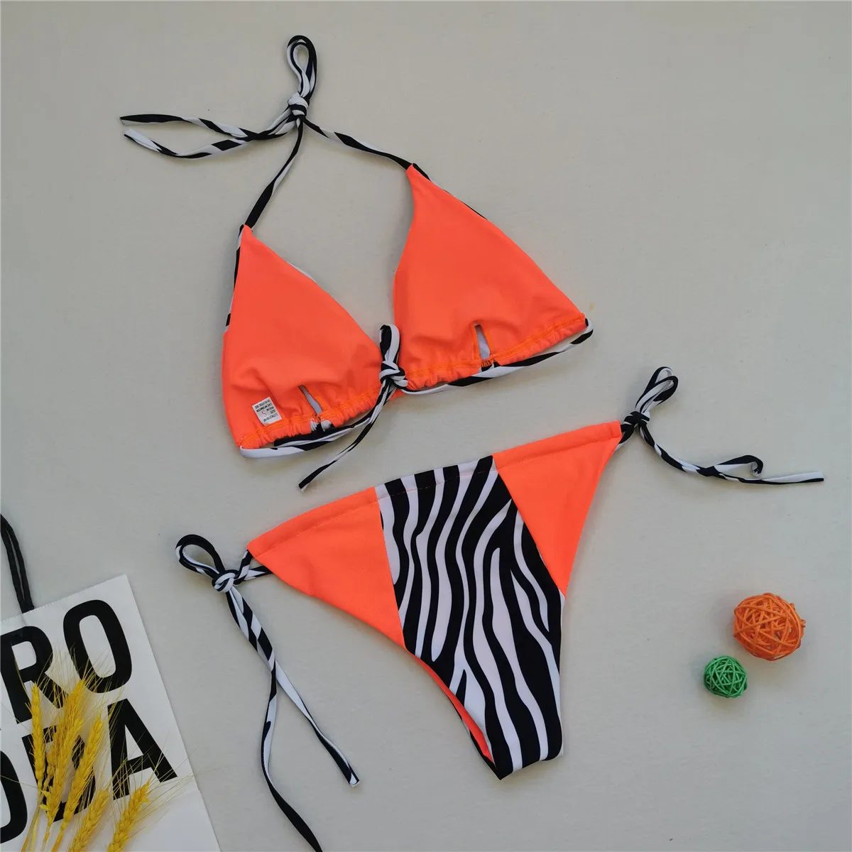

Sexy Striped Halter Bikini 2021 Thong Swimsuit Women Push Up Swimwear Tied Top Beachwear Brazilian Bikinis Bath Suit