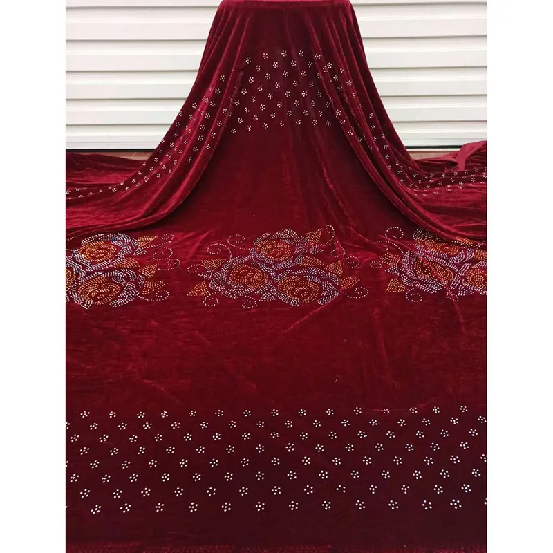 

Women dresses African silk fabric AYY5 most popular graceful big flowers made by stones pure color Velvet lace fabric