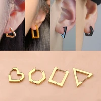 bohemian earrings geometry triangle hexagon gold hoop earrings yellow stainless steel earrings woman heart earrings asymmetrical