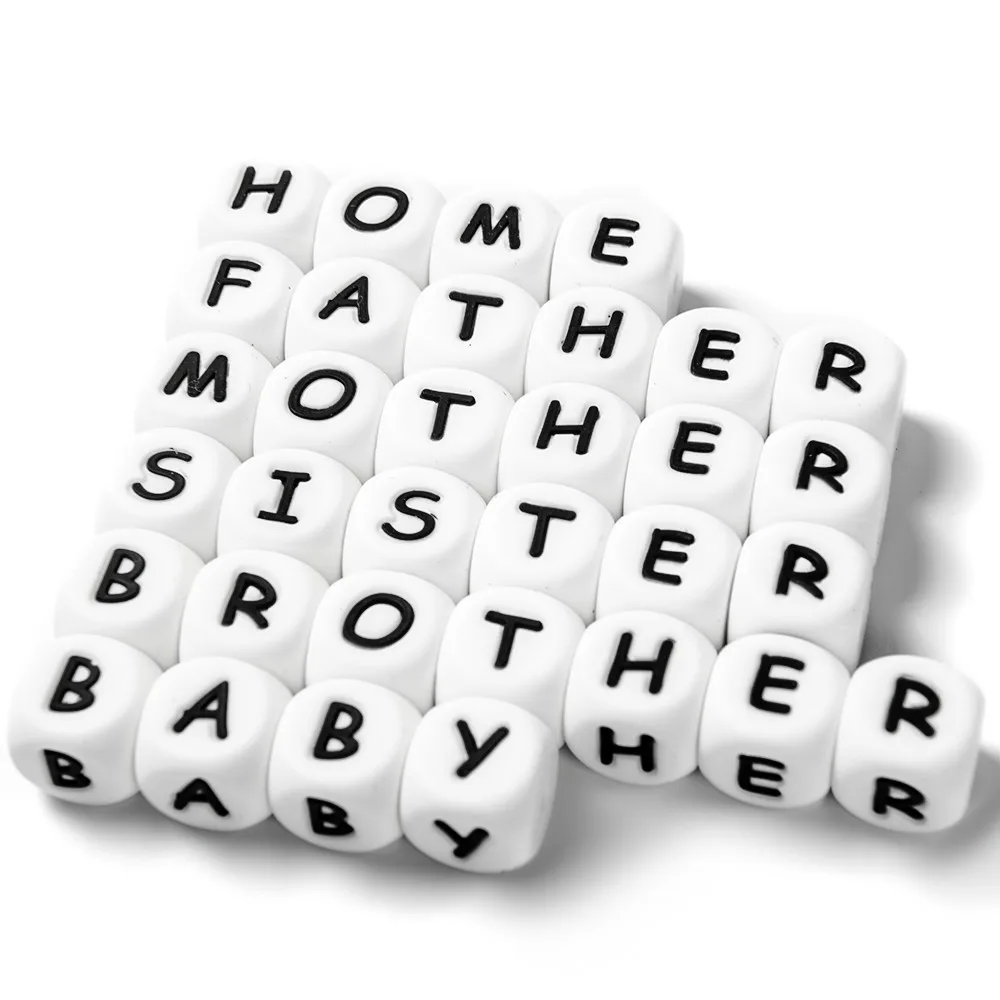 Cute-idea 100pcs  Food Grade English Silicone Beads Baby Teether BPA Free products Teething sensory Necklace Baby Teether Toys