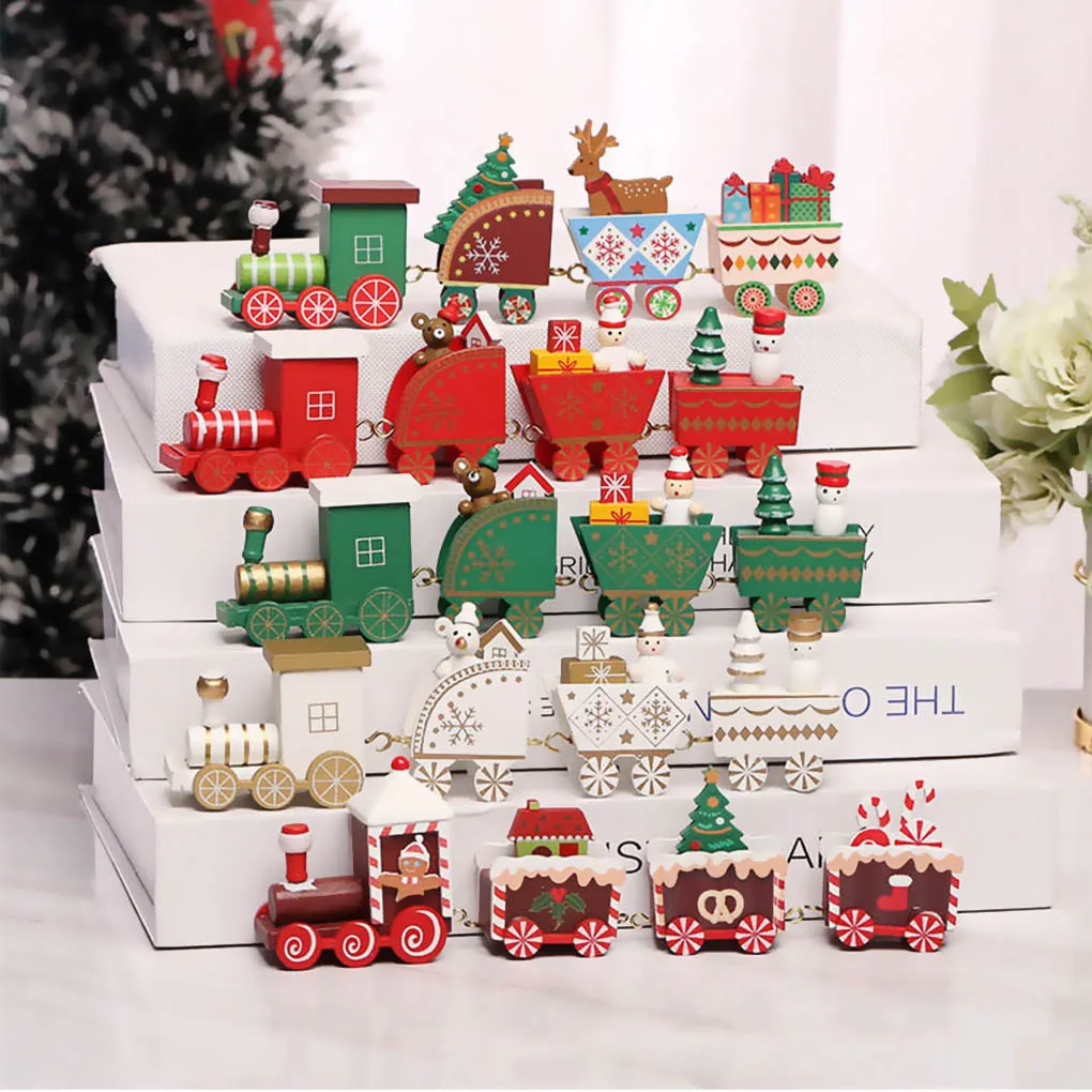 

Christmas Wooden Train Farmhouse Rustic Kids Gift Decorations Vintage Handmade Decorative Crafts 4/5-Section Train Ornament