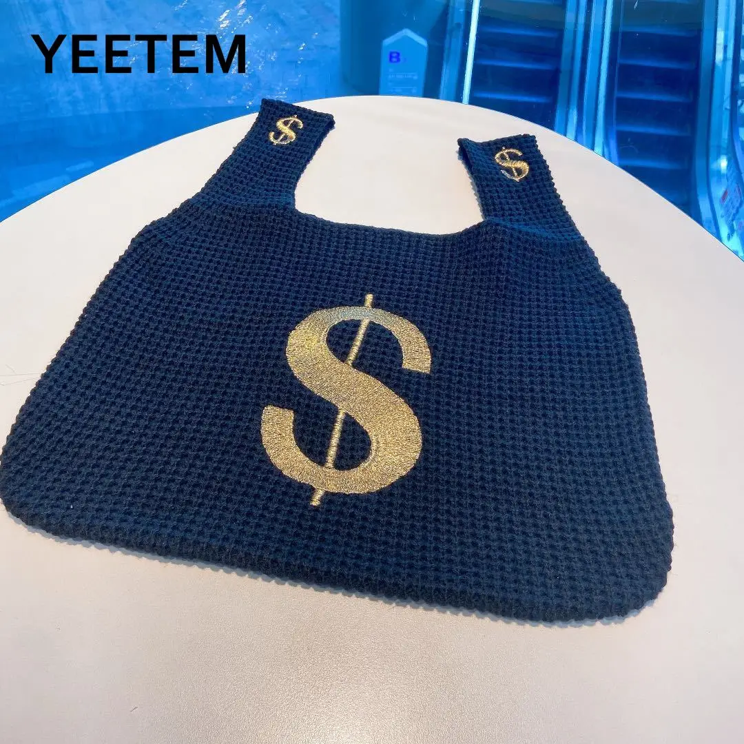 

Осенне-зимняя простая повседневная сумка-ведро с надписью в виде доллара, модная и элегантная мягкая сумка-ведро, подходящая ко всему сумка ...